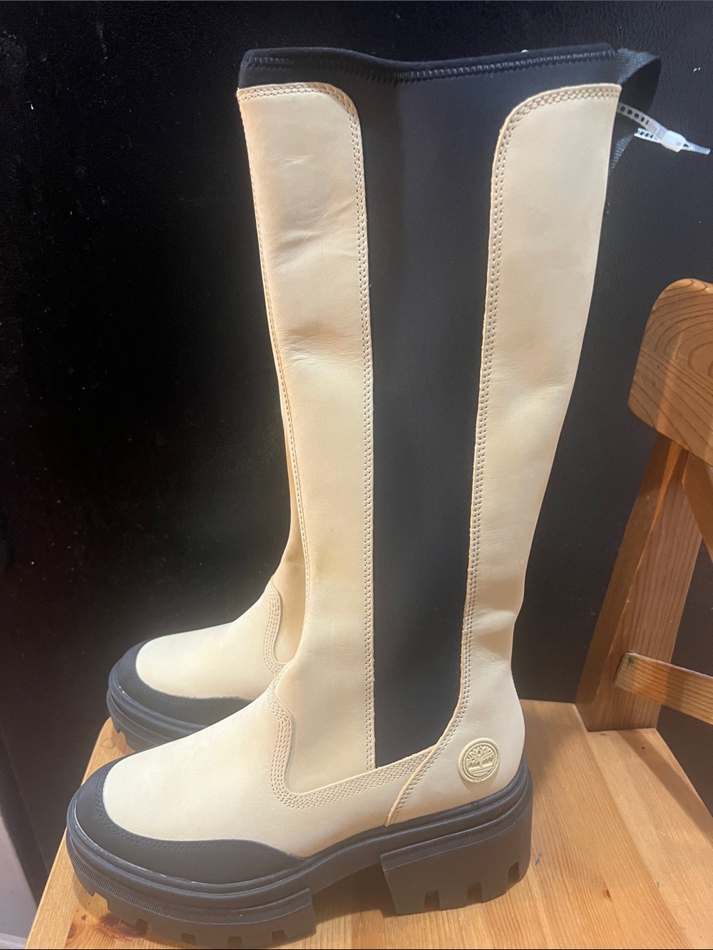 Timberland Everleigh Stivale Donna Beige Nubuk Leather Knee High Platform Boots